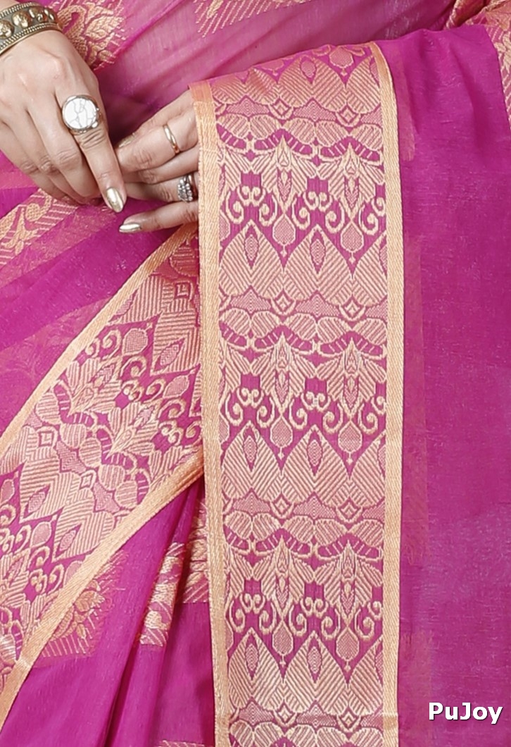 Purple Pure Cotton Strip Suparna Tant Saree (162)